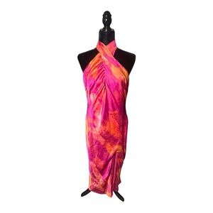 Lulu's Beyond Classy Pink Multi Abstract Print Halter Midi Dress